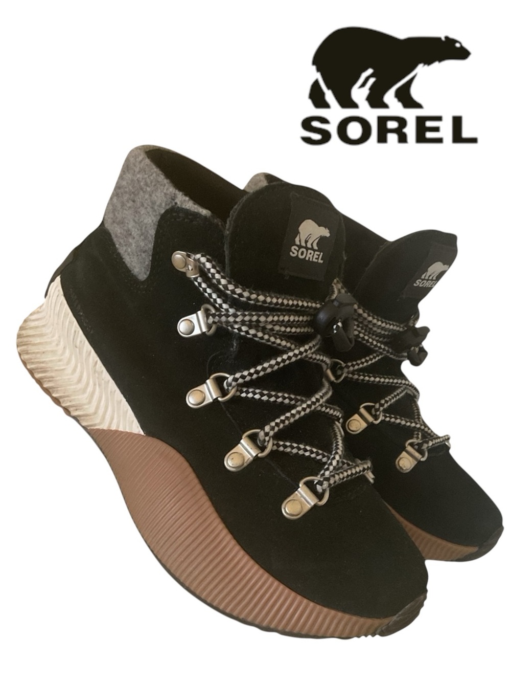 Sorel Black Suede Lace-Up Winter Boot with Brown Sole